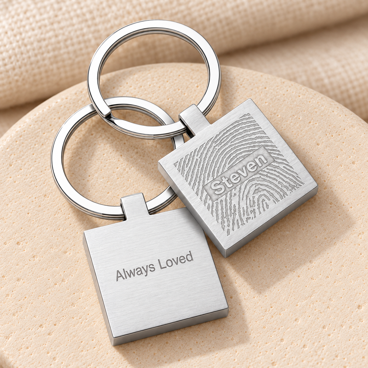 Steel Squared Fingerprint Keychain — rear engraving — evr4797ss