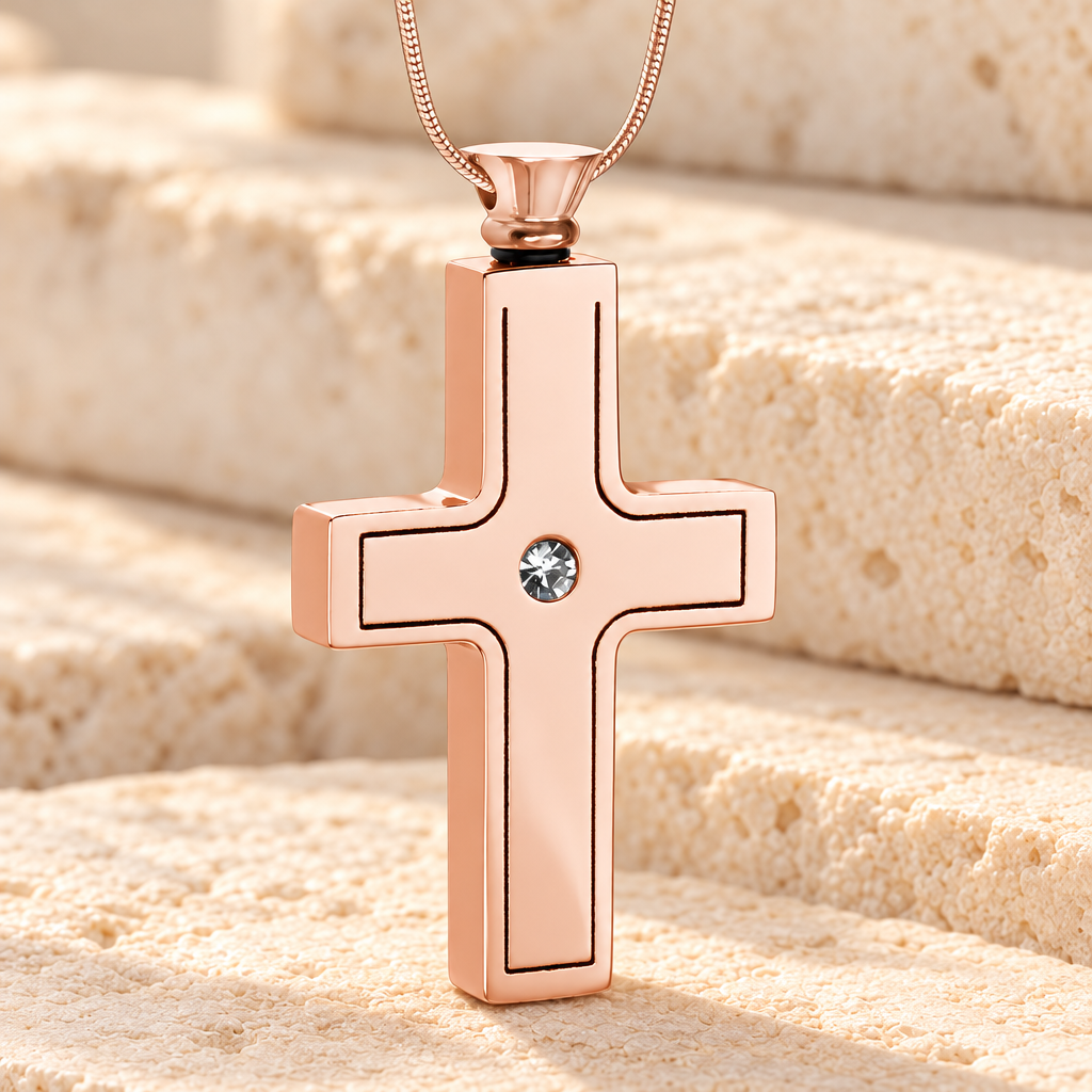 Rose Gold Dependable Cross Keepsake Urn Jewelry — main — evr1503rg