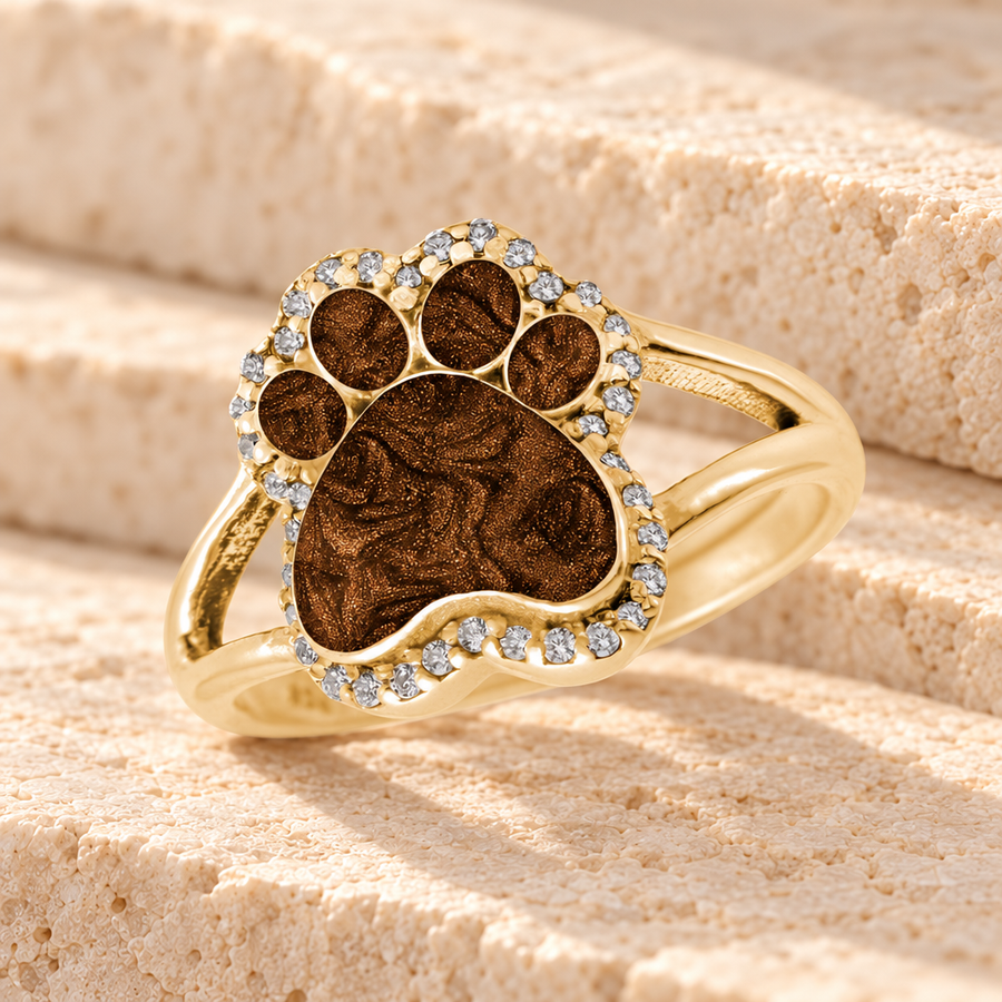 Solid 14K Gold Women's Paw Print Ash Ring with Carob