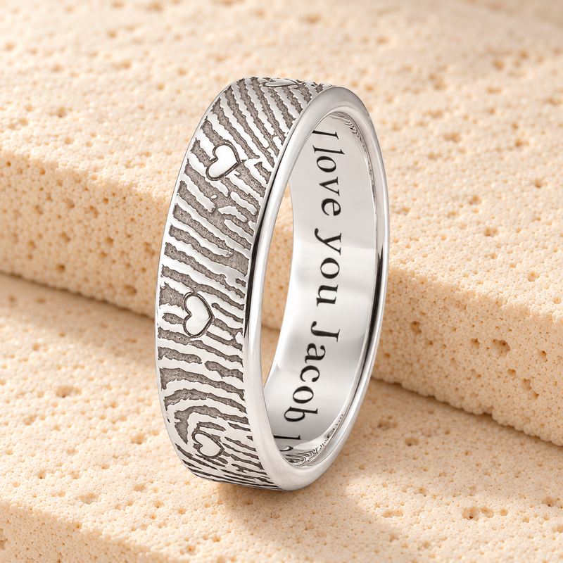Women's Solid 14k White Gold Eternal Heart Fingerprint Ring