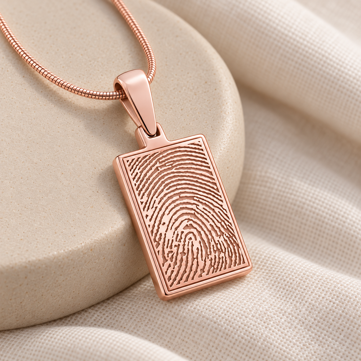 Rose Gold Rectangle Fingerprint Necklace — alternate view — evr4702rg
