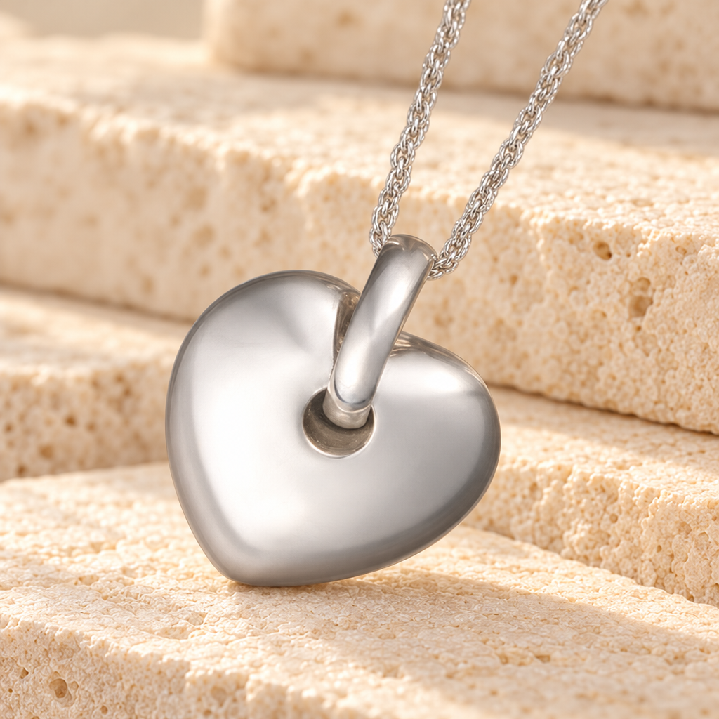 Puff Heart Cremation Cremation Keepsake-Silver — main — evr551ss