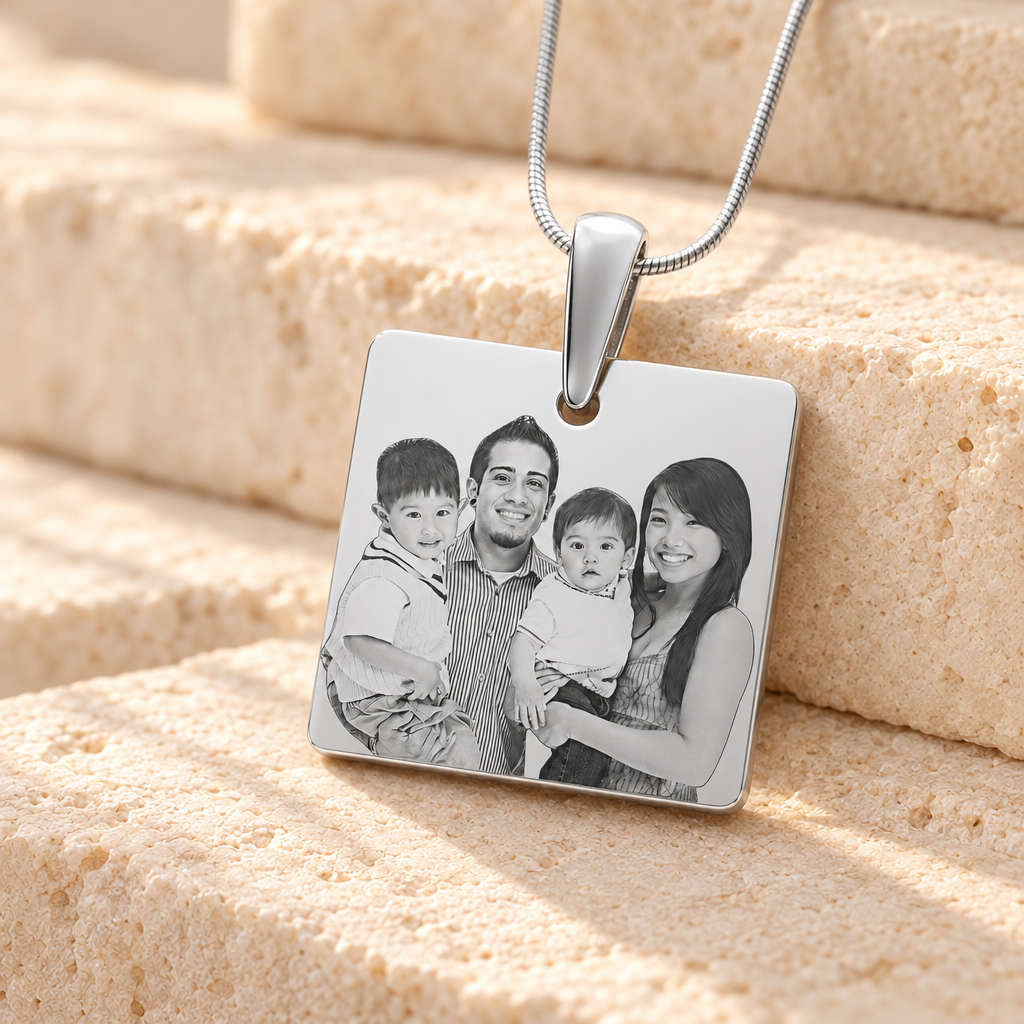 Stainless Steel Squared Photo Engraved Pendant — main — evr6587s