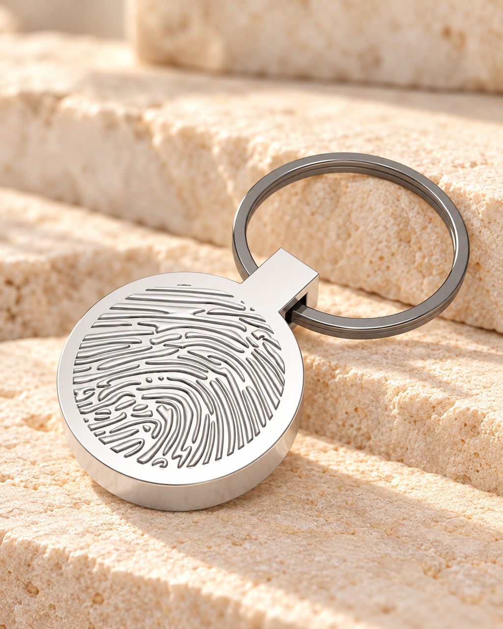 Solid 14K White Gold Fingerprint Cast Forever Sealed Memorial Keychain — main — evr4799wgfs