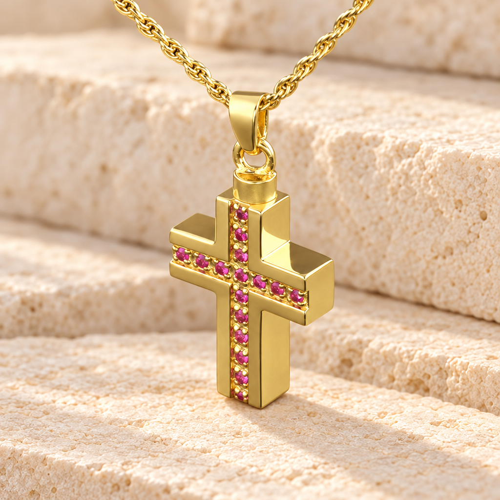14k Gold Spiritual Cross Memorial Locket — main — evr6336kg