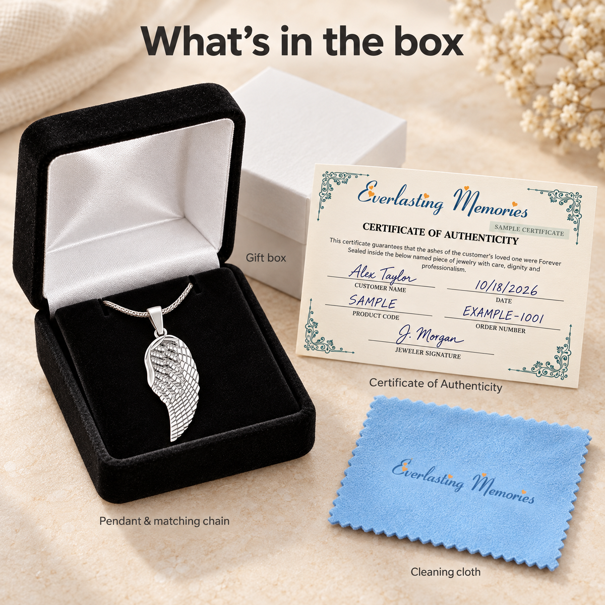 Sterling Silver Feather Forever Sealed Memorial Jewelry — whats in box — evr6761fs