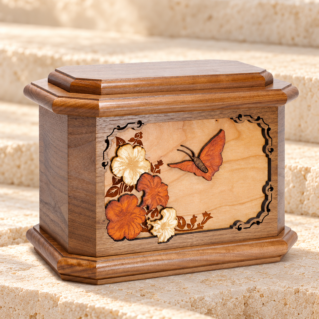 Walnut Butterfly Cremation Urn — main — evr9174
