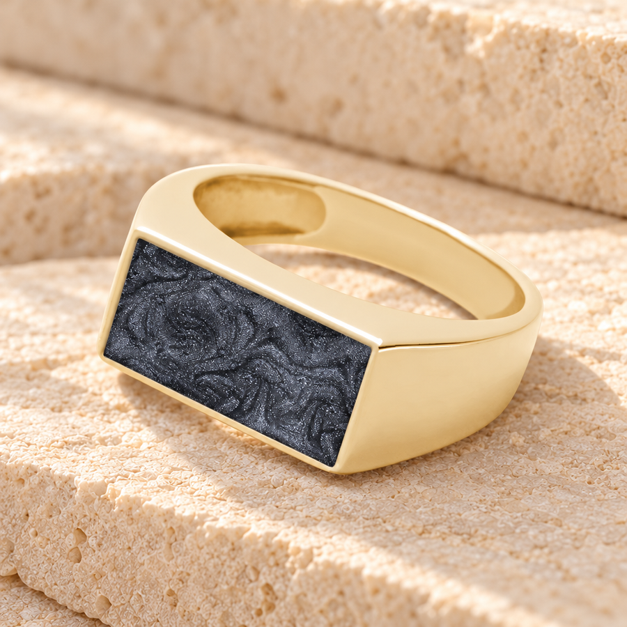 Solid 14K Gold Men's Drexel Ash Ring with Slate