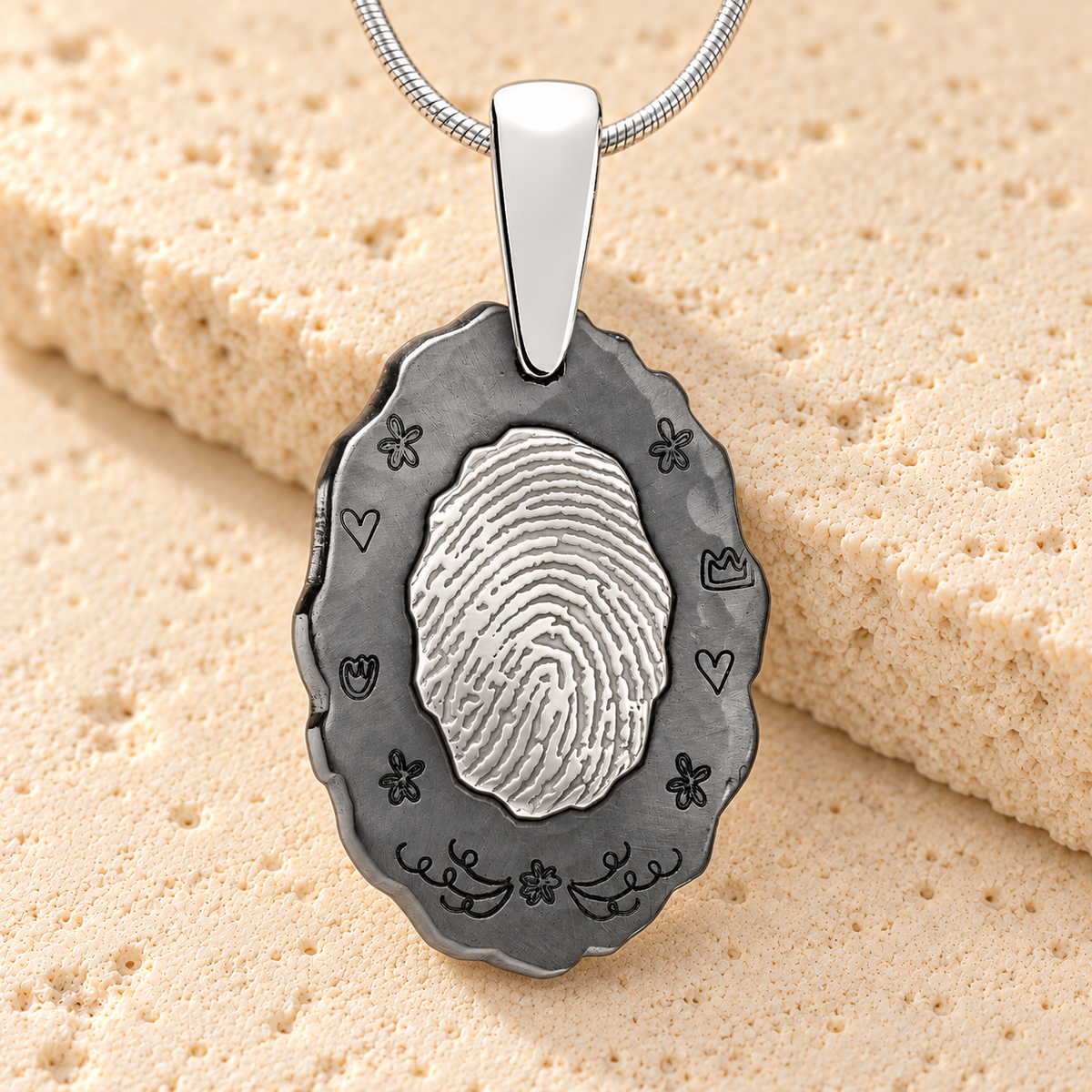 Black Framed Oval Fingerprint Necklace — main — evr4801bl