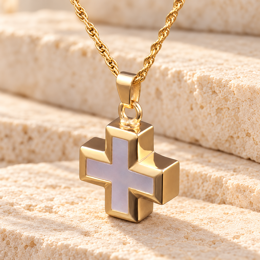 14K Gold Plated Oceanic Cross Jewelry Urn — main — evr714kg
