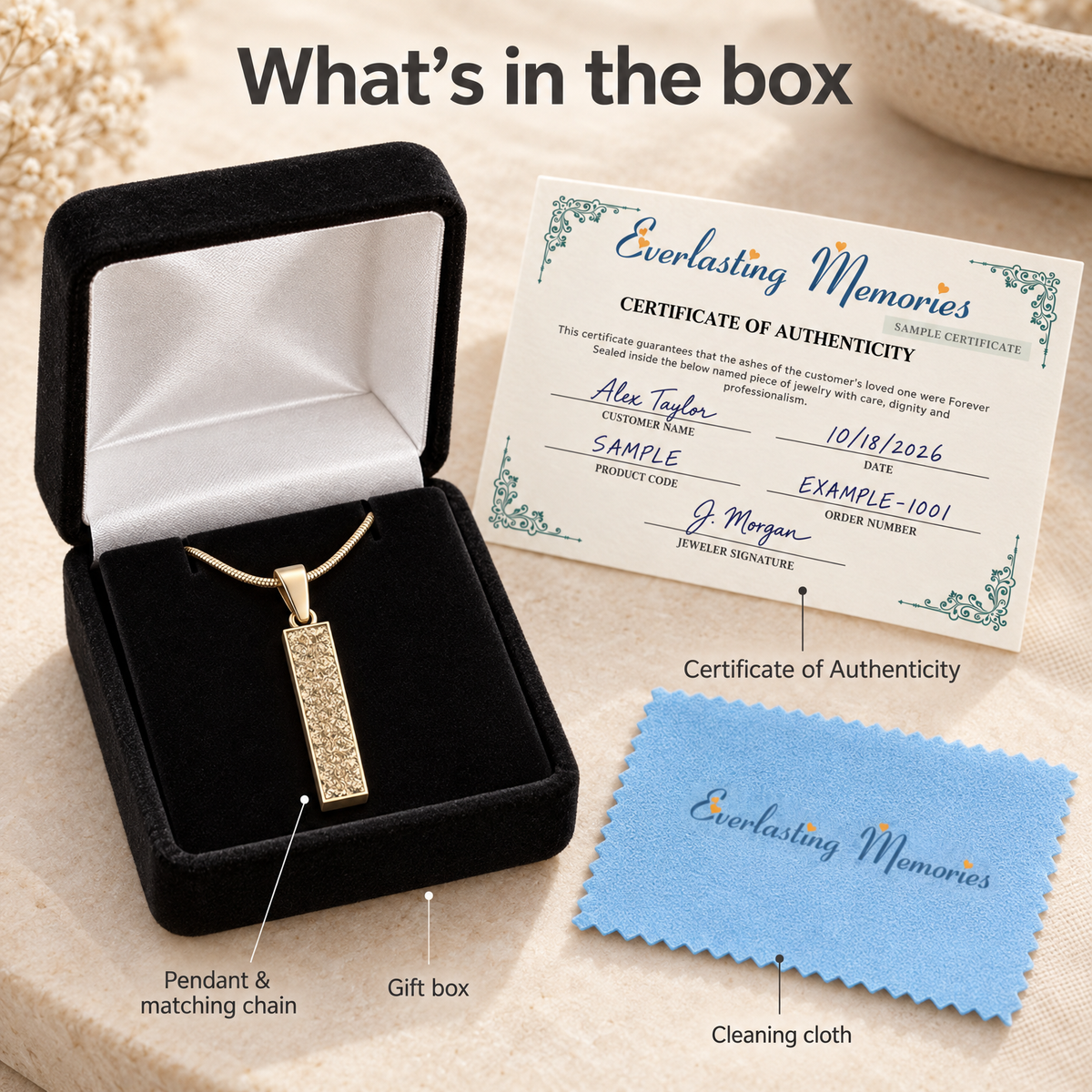 Solid 14k Gold Textured Cylinder Forever Sealed Memorial Jewelry — whats in box — evr20052kgfs