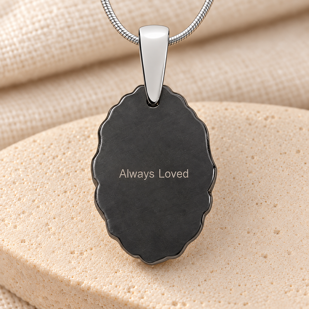 Black Framed Oval Fingerprint Necklace — rear engraving — evr4801bl