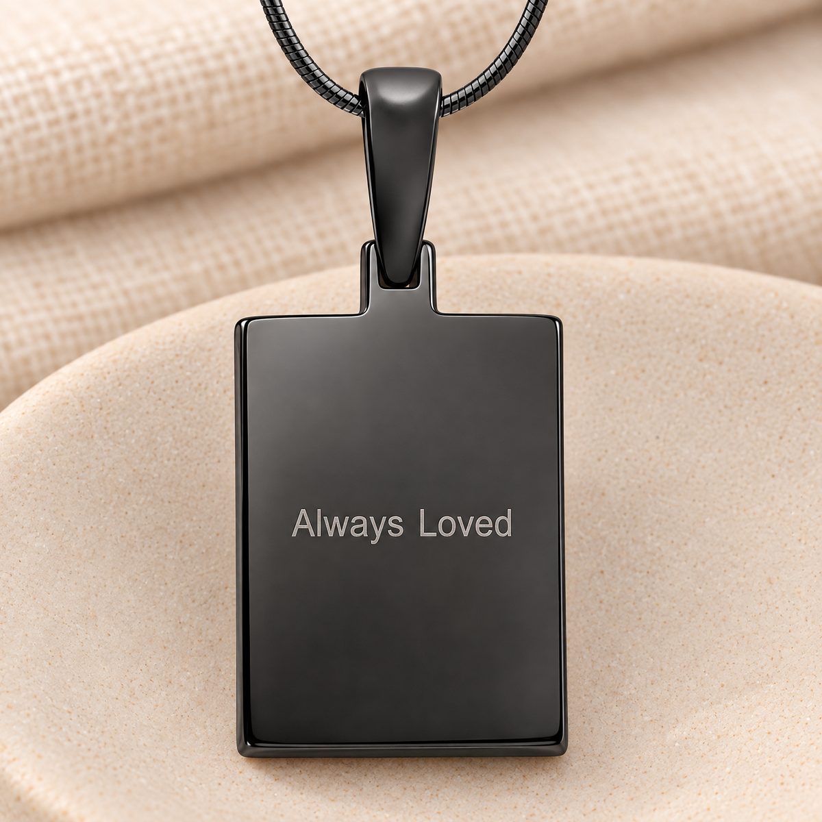 Black Plated Sterling Silver Simple Rectangle Fingerprint Necklace — rear engraving — evr4828b