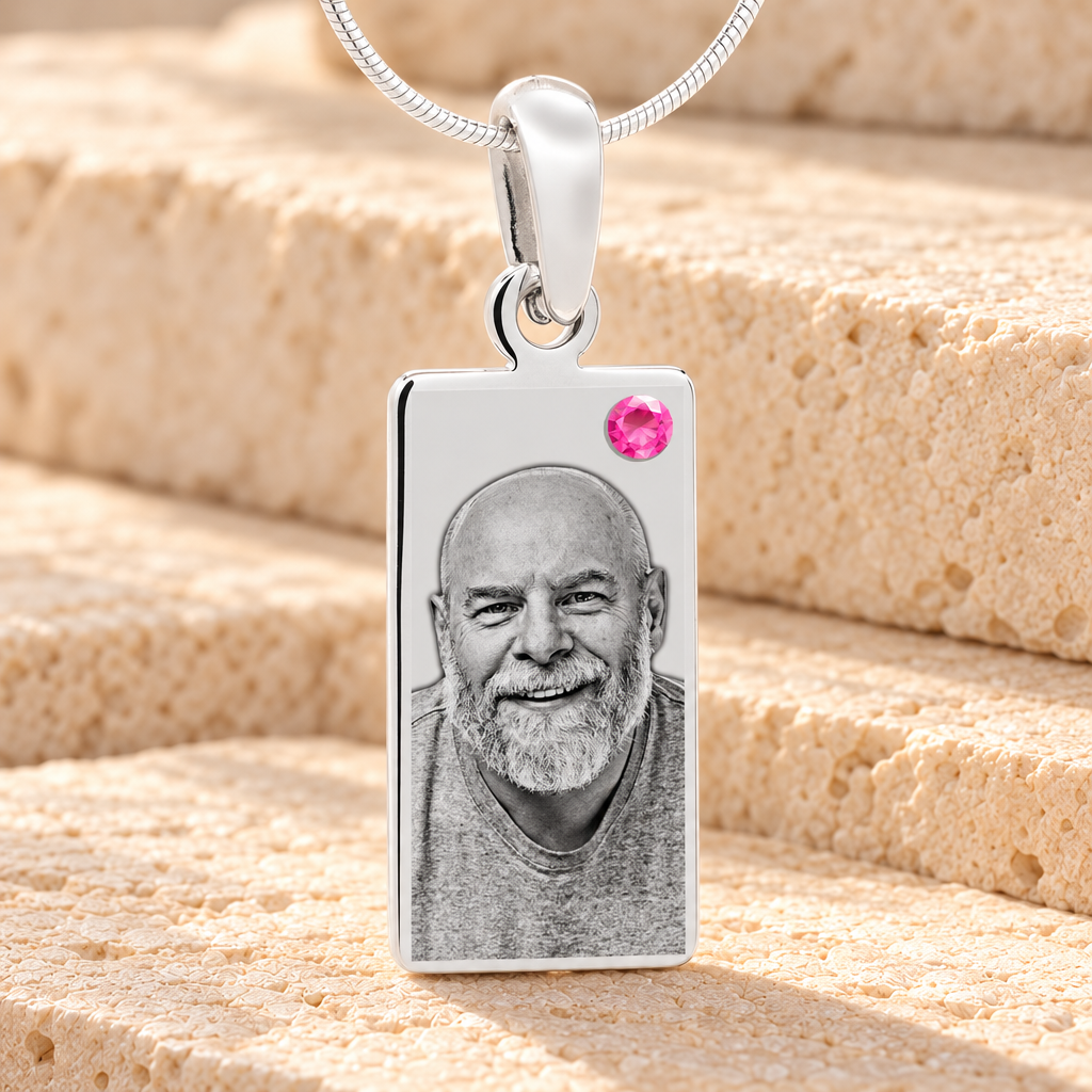 October Birthstone Stainless Steel Tower Photo Pendant — main product image