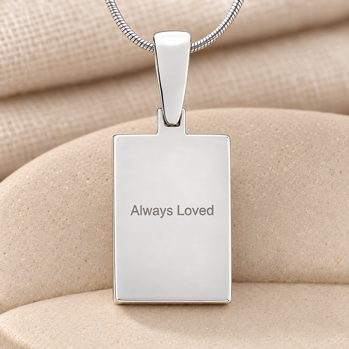 Sterling Silver Saxe Framed Rectangle Fingerprint Necklace — rear engraving — evr4803blue-112
