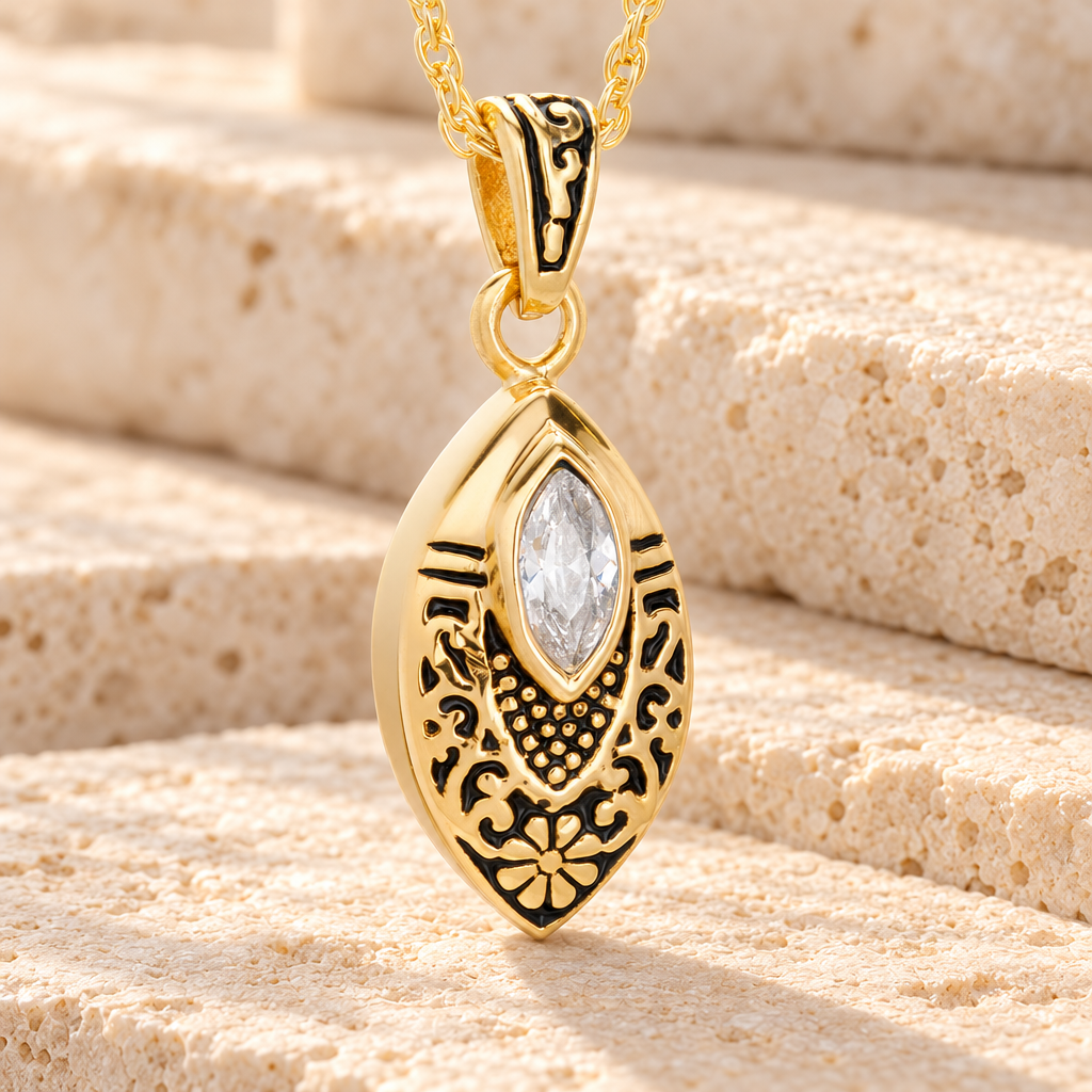 Gold Plated Ornamental Teardrop Pendant Keepsake — main — evr6381g