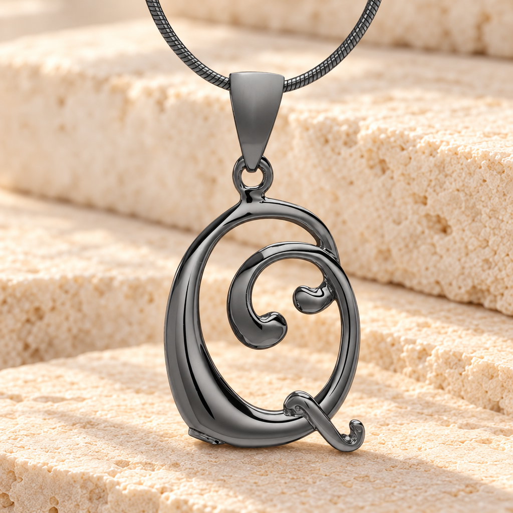 Black "Q" Initial Cremation Jewelry — main — evr6437b