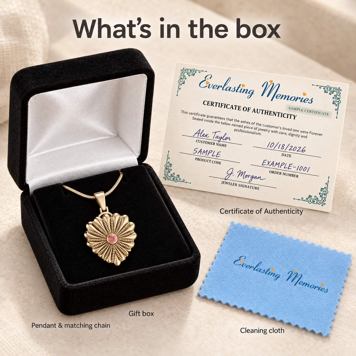 14K Gold Birthstone Knotted Heart Forever Sealed Memorial Jewelry — whats in box — evr20018kgfs