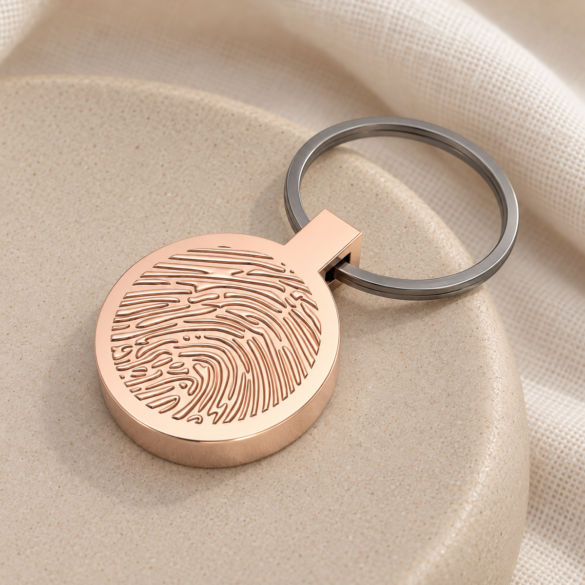 Solid 14K Rose Gold Fingerprint Cast Forever Sealed Memorial Keychain — alternate view — evr4799krgfs