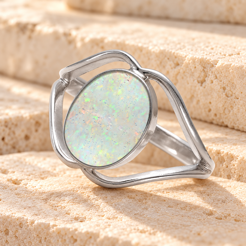 Women's Sterling Silver Spinnacker Ash Ring with Crushed Cream Opal — main product image