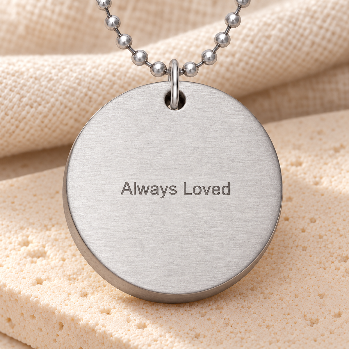 Thick Round Brushed Stainless Fingerprint Necklace — rear engraving — evr4891fp