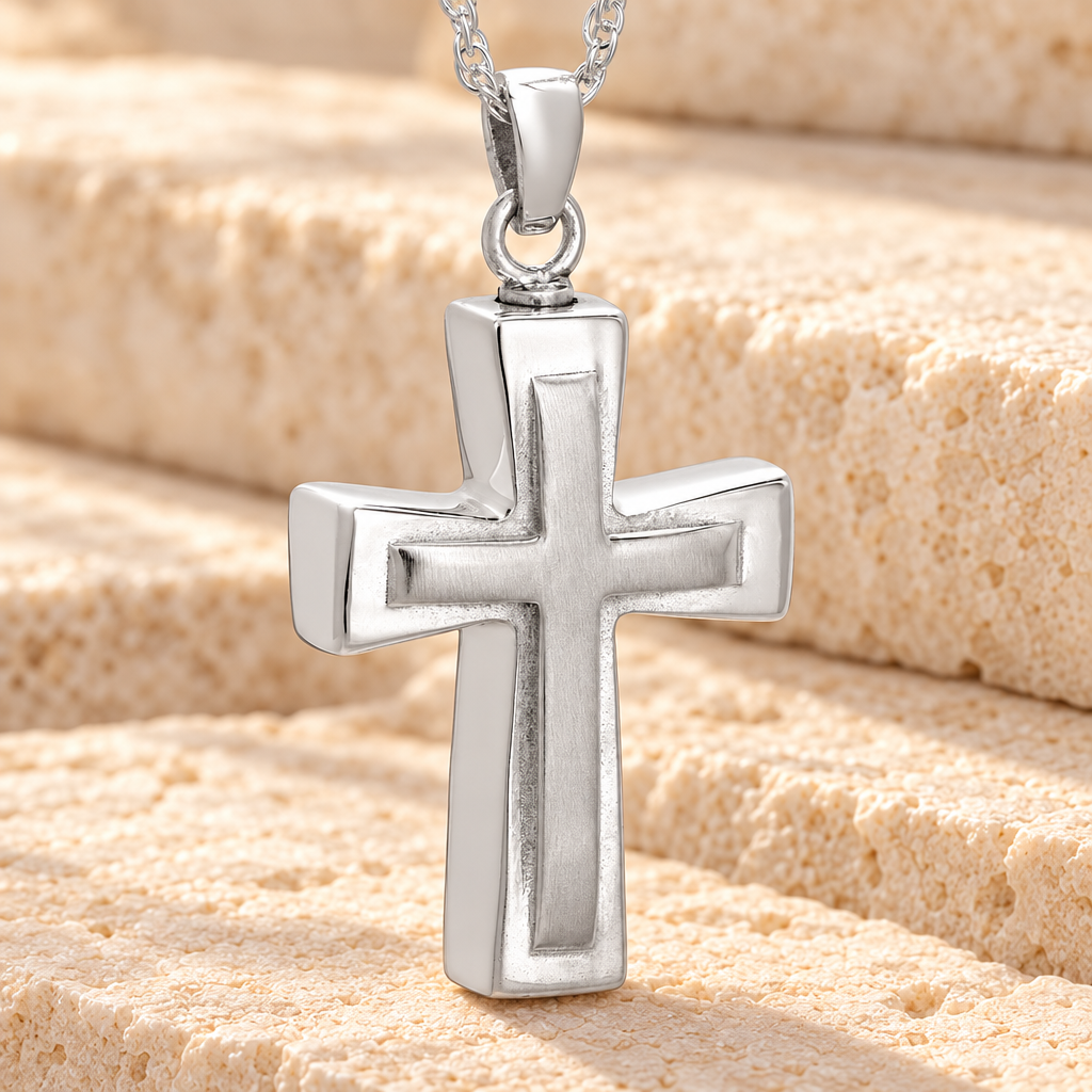 Sterling Silver Double Cross Cremation Charm — main — evr6047ss