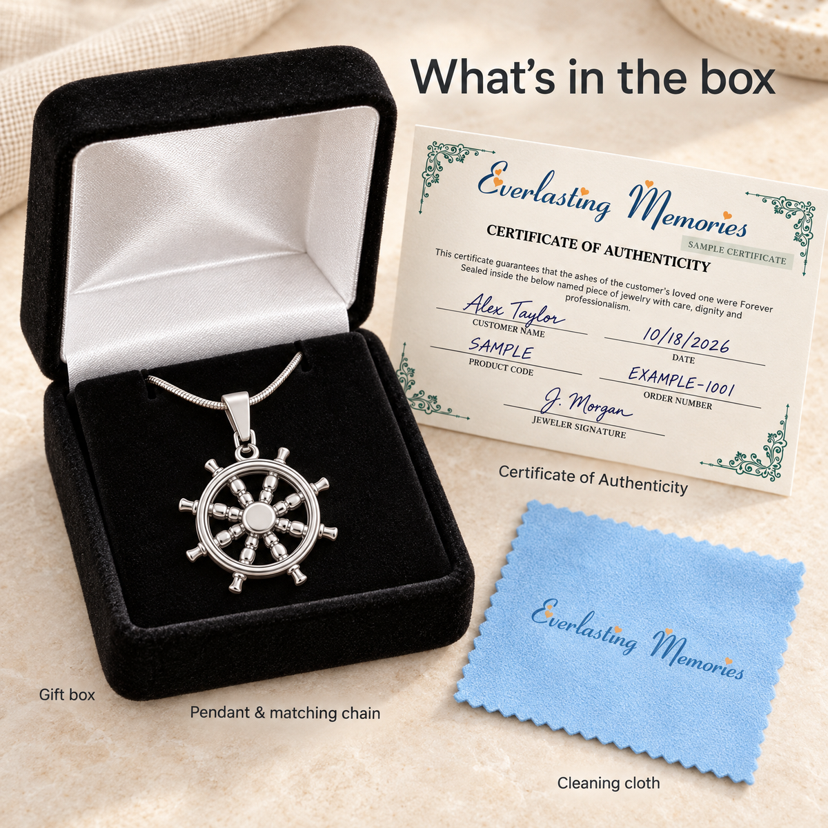Sterling Silver Ships Wheel Forever Sealed Memorial Jewelry — whats in box — evr20054ssfs