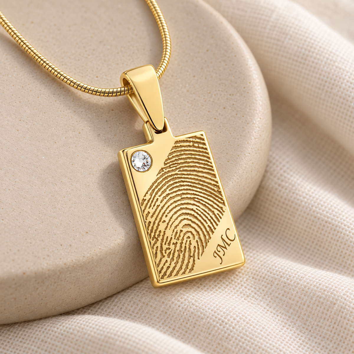 Birthstone Rectangle Gold Plated Fingerprint Necklace — alternate view — evr4720g