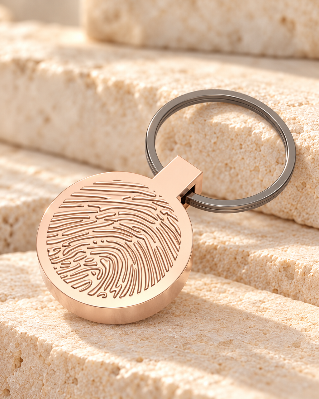 Solid 14K Rose Gold Fingerprint Cast Forever Sealed Memorial Keychain — main — evr4799krgfs