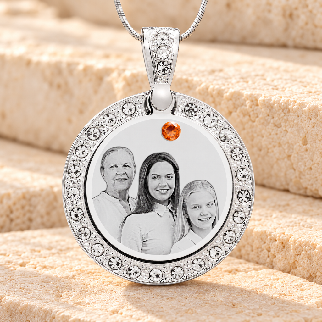 Birthstone Gem Circle November Photo Engraved Stainless Keepsake — main product image