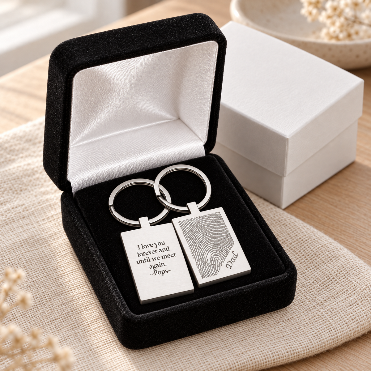 Brushed Rectangle Stainless Steel Fingerprint Keychain — gift box — evr4838