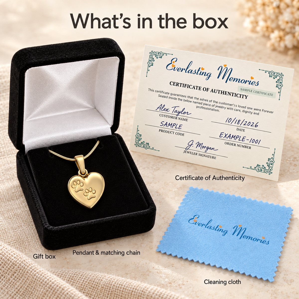 Gold Plated Paws Heart Forever Sealed Memorial Jewelry — whats in box — evr20049gfs