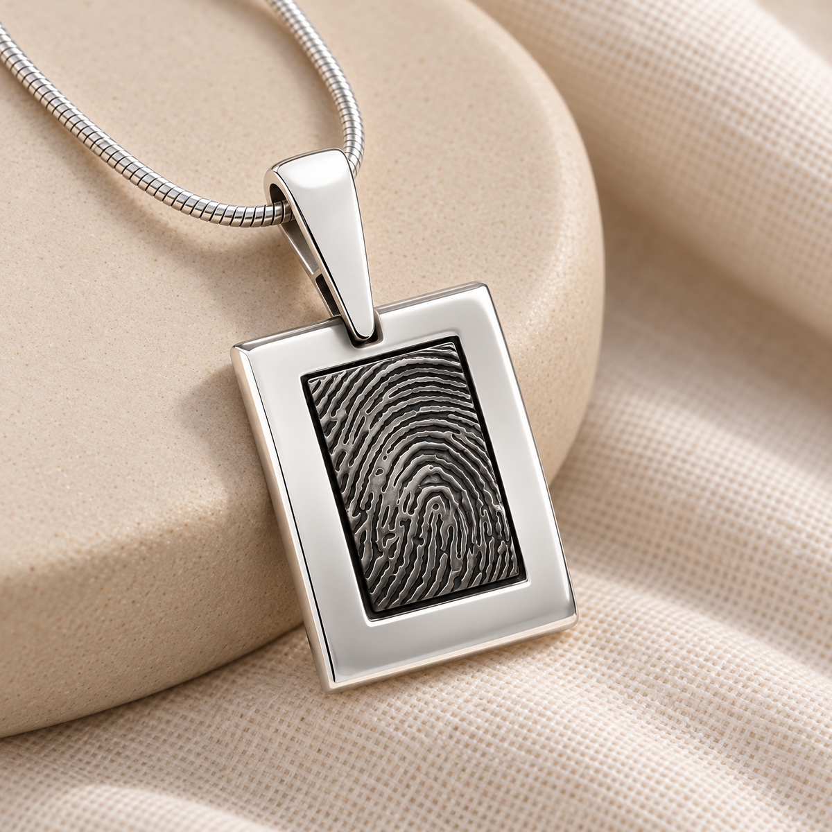 Black Square Silver Frame Fingerprint Necklace — alternate view — evr4802sb
