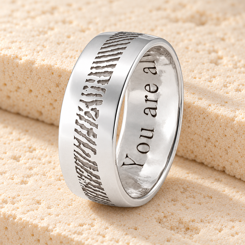Men's Slender Line Sterling Silver Fingerprint Ring