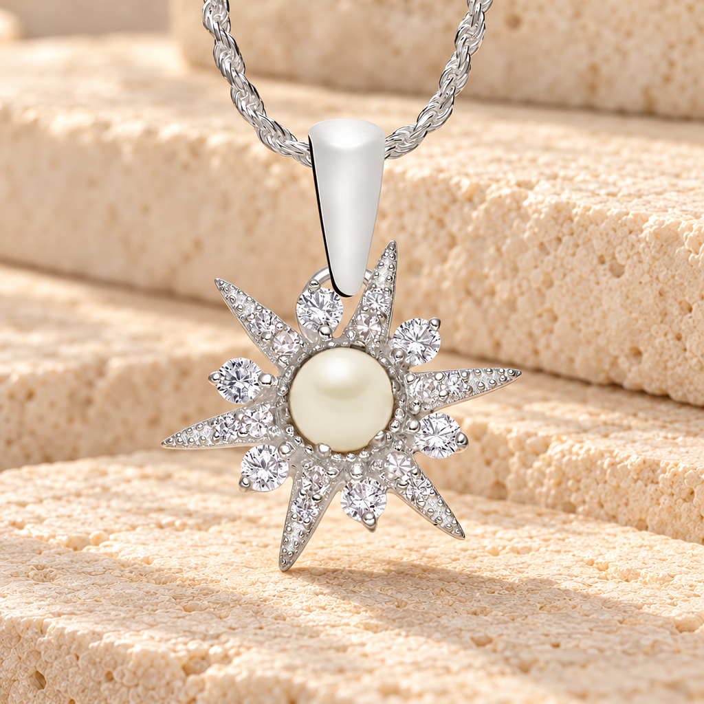 Sterling Silver Shimmering Pearled Star Cremation Urn Pendant — main product image