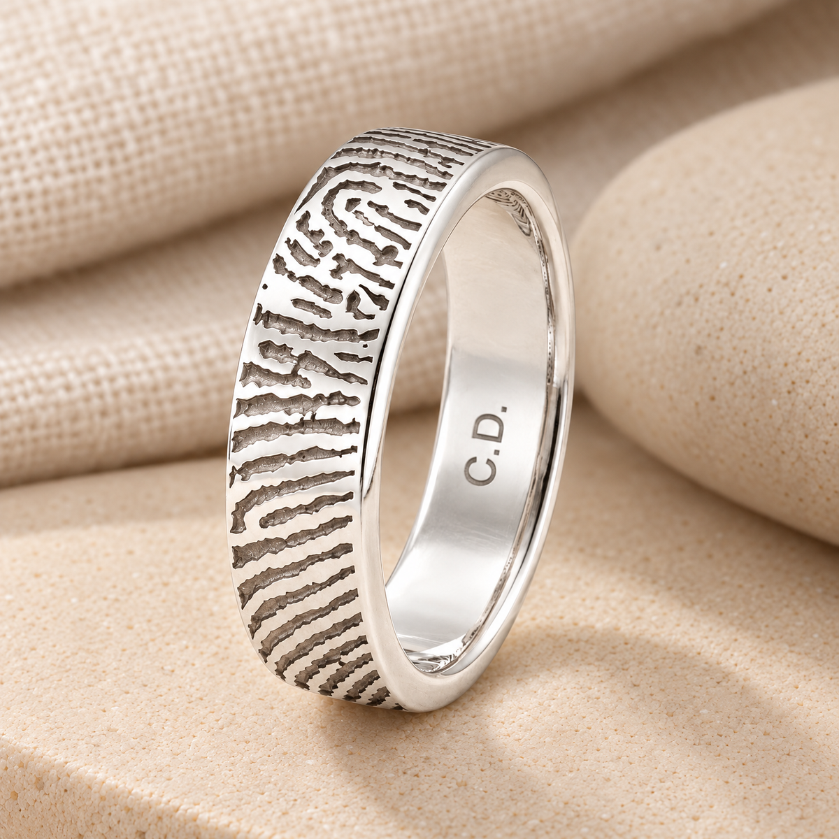 Standard Women's Sterling Silver Fingerprint Ring — rear engraving — evr30000s