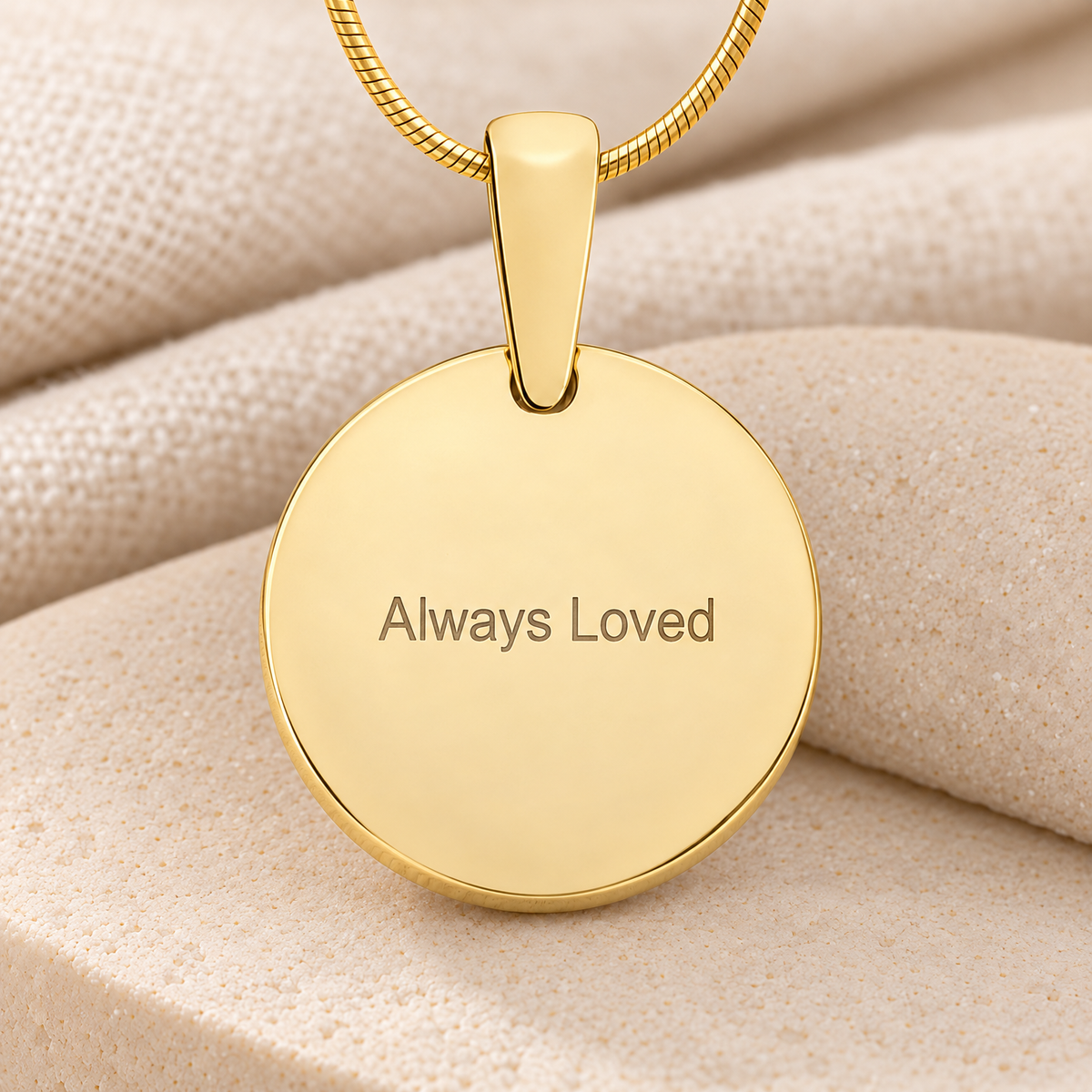 Solid 14k Gold  Eternal Round Fingerprint Necklace — rear engraving — evr4825kg