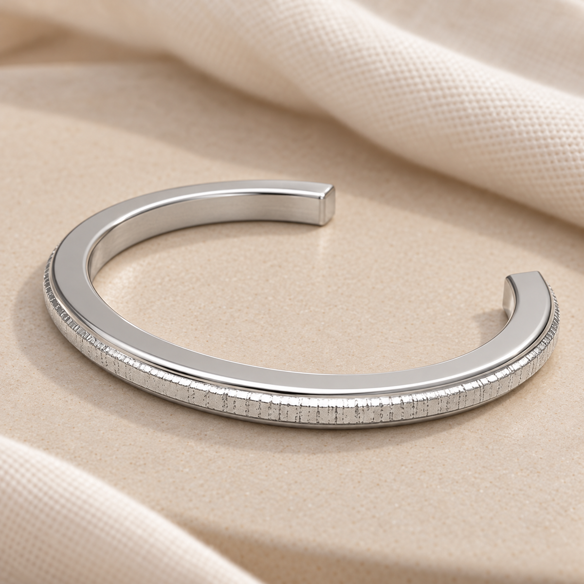Solid 14K White Gold Textured Cuff Forever Sealed Memorial Bracelet — alternate view — evr20046wgfs