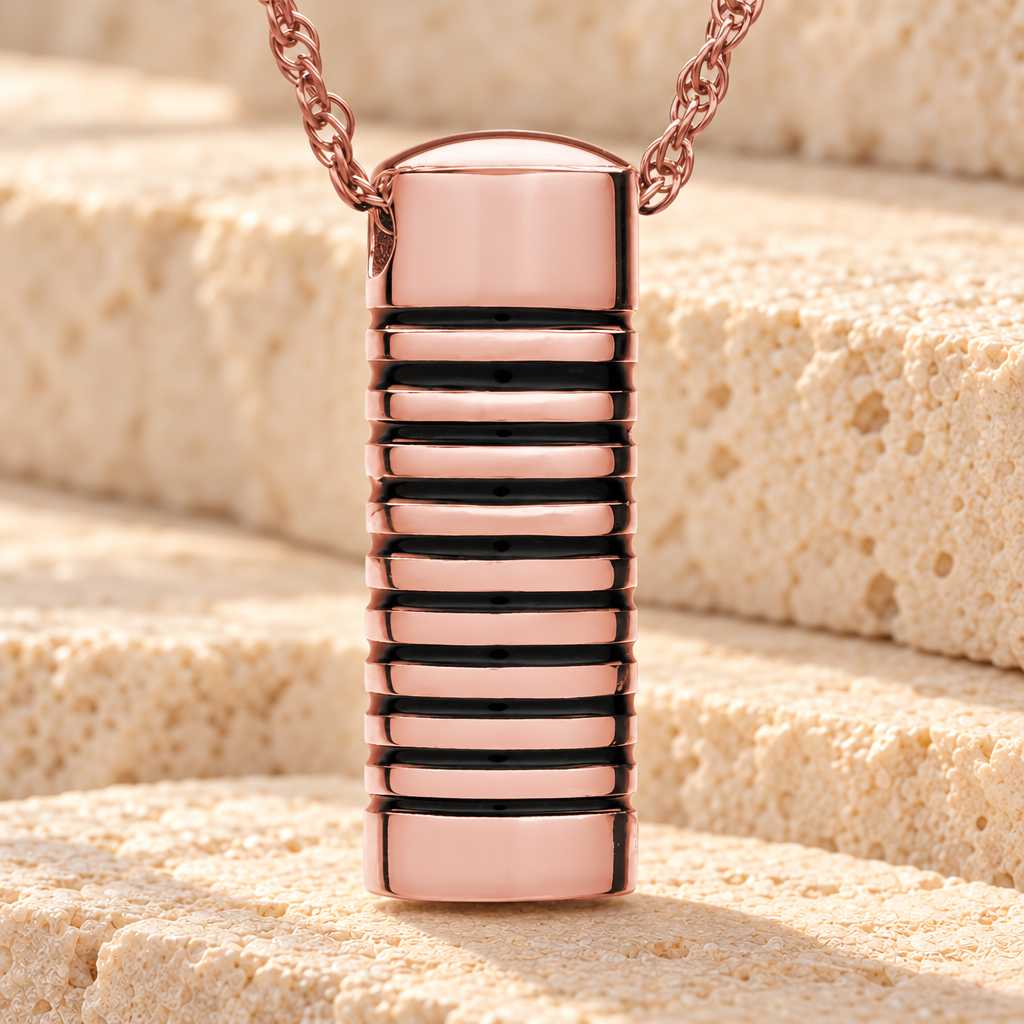 14K Rose Gold Grooved Cylinder Urn Necklace — main product image