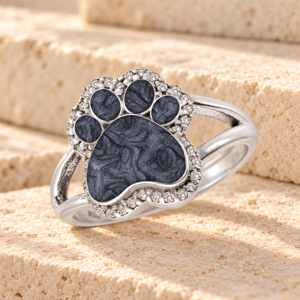 Women's Sterling Silver Paw Print Ash Ring with Slate — main product image