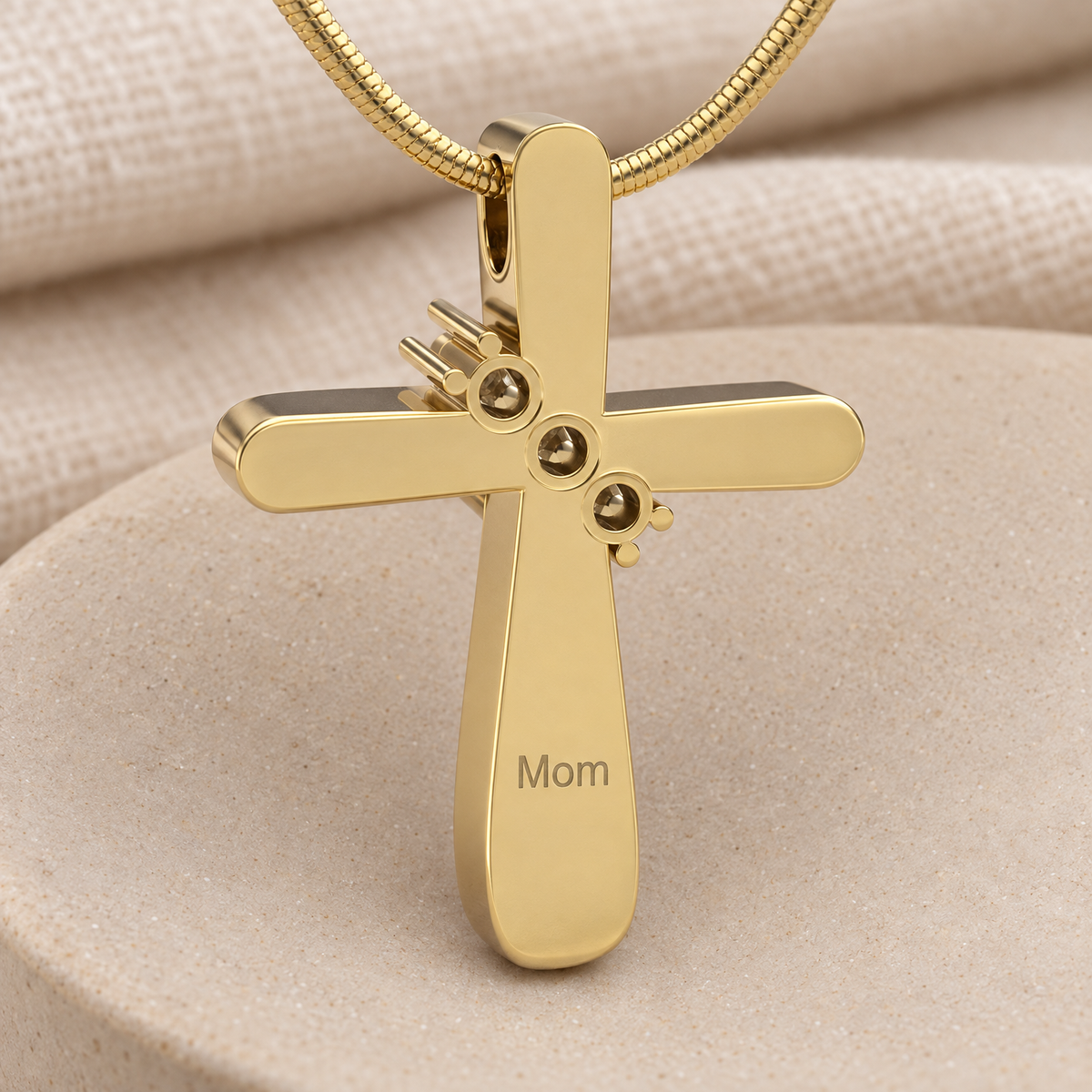Forever Sealed Gold Plated Stylish Cross Memorial Jewelry — rear engraving — evr6626gfs