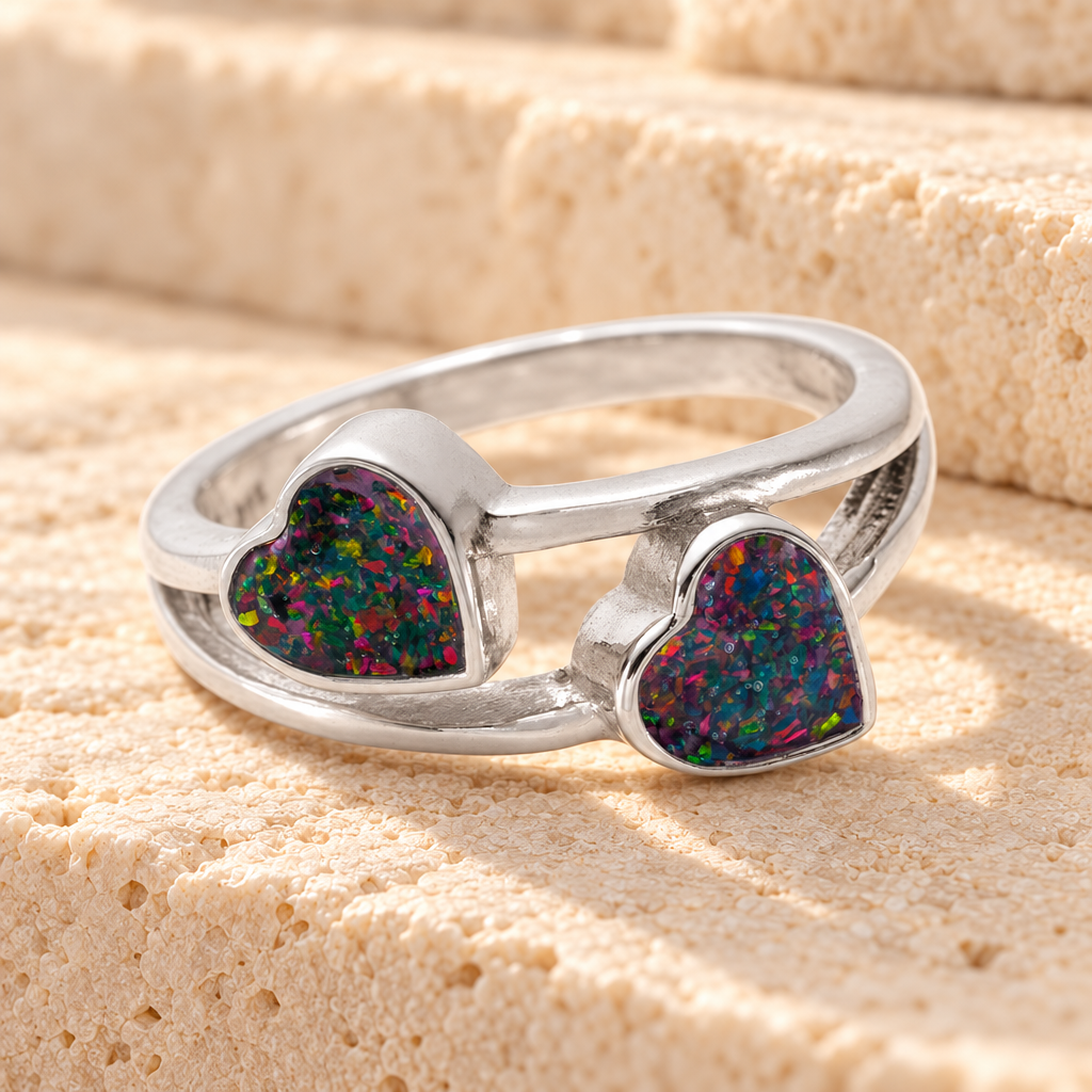 Women's Sterling Silver Thornley Ash Ring with Black Flame Opal — main product image