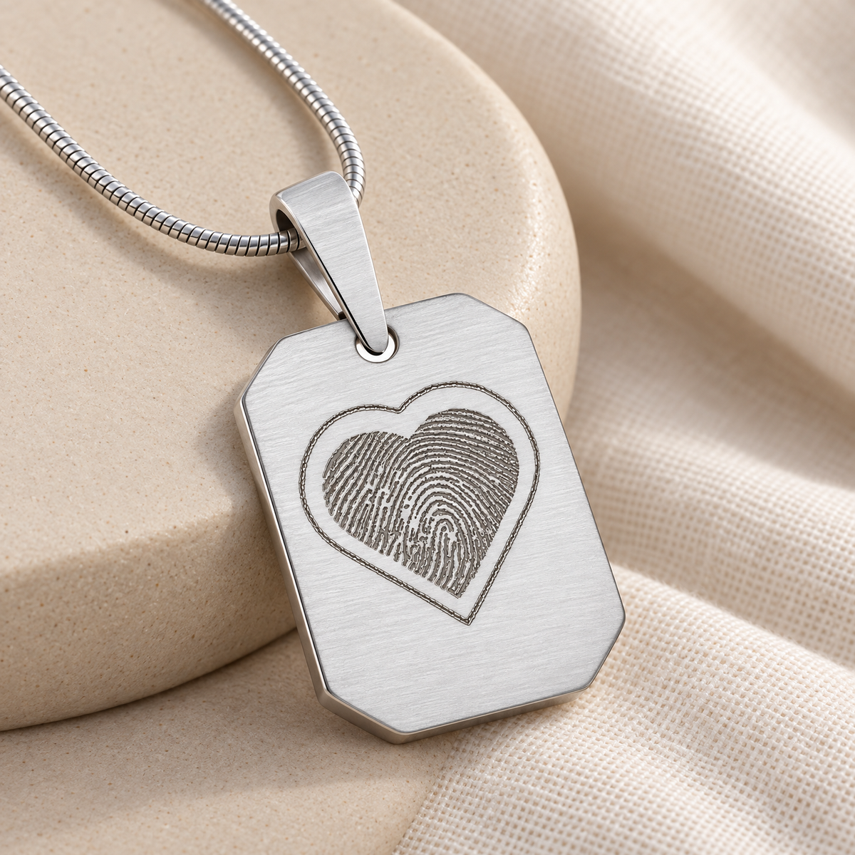 Brushed Stainless Octagon with Heart Fingerprint Necklace — alternate view — evr4902