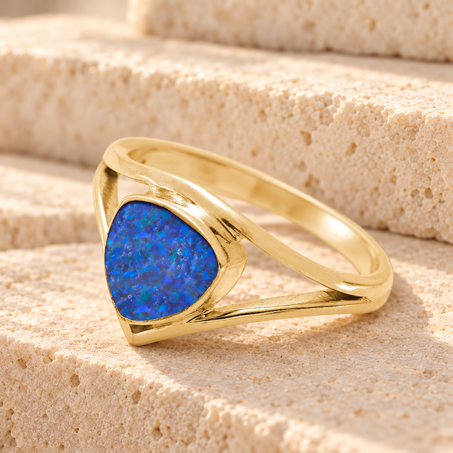 Solid 14K Gold Women's Willowbrook Ash Ring with Opal Blue Waters