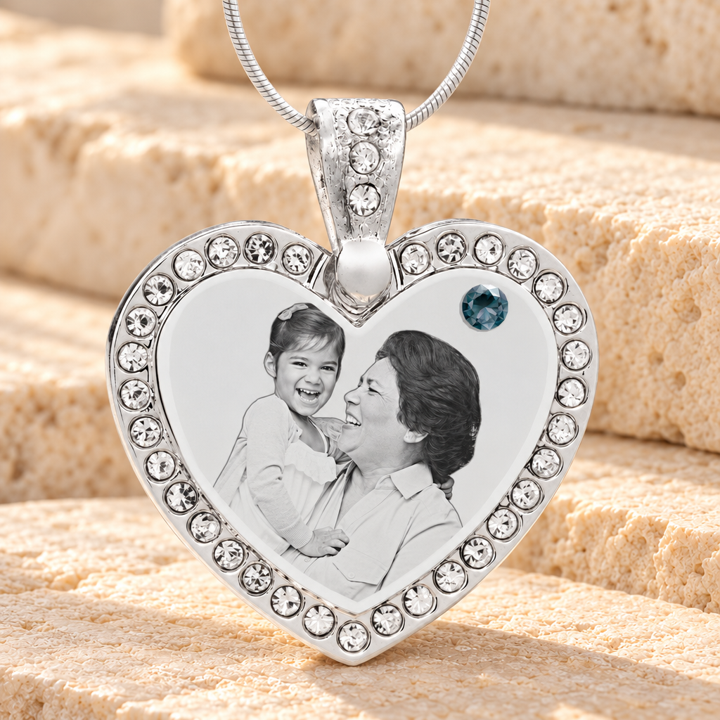 Birthstone Gem Heart December Photo Engraved Stainless Keepsake — main product image