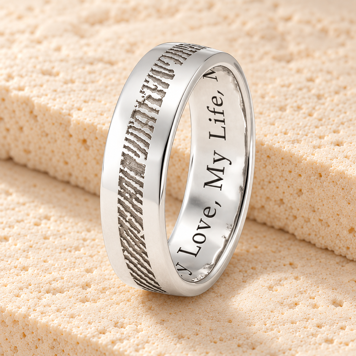 Women's Slender Line Solid 14k White Gold Fingerprint Ring — main — evr30002wg