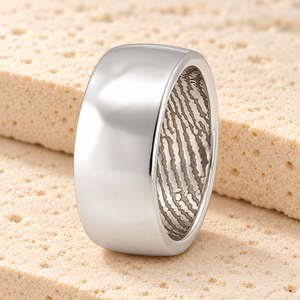 Sterling Silver Shaped Men's Band with Fingerprint Ring — main — evr30007s