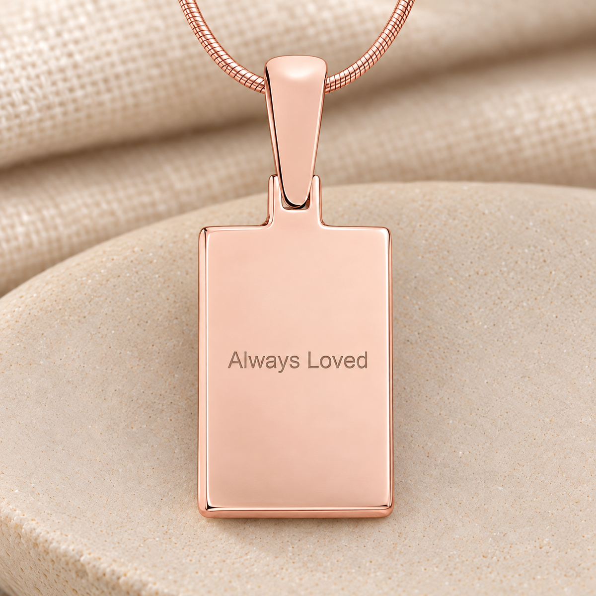 Rose Gold Rectangle Fingerprint Necklace — rear engraving — evr4702rg
