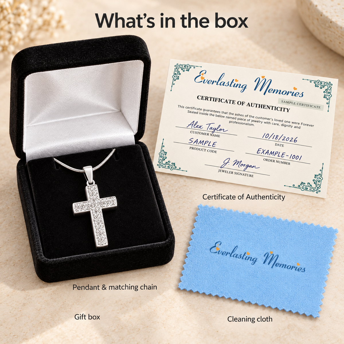Solid 14k White Gold Textured Cross Forever Sealed Memorial Jewelry — whats in box — evr20065wgfs