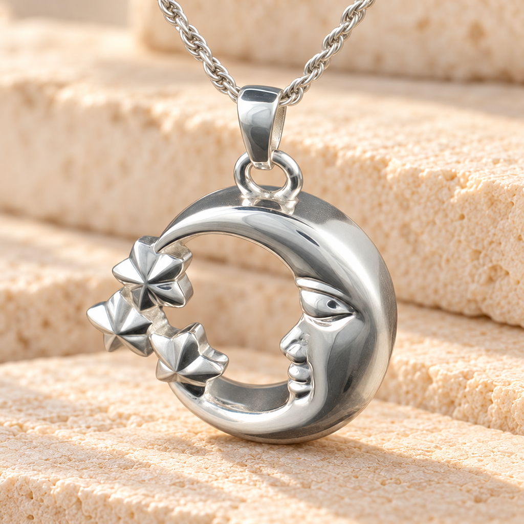 Sterling Silver Moon and Stars Cremation Pendant — main — evr983ss